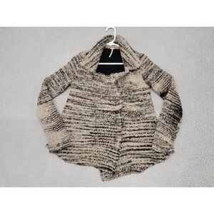 Free People Sweater Womens Small Beige Black Boucle Cardigan Chunky Knit
